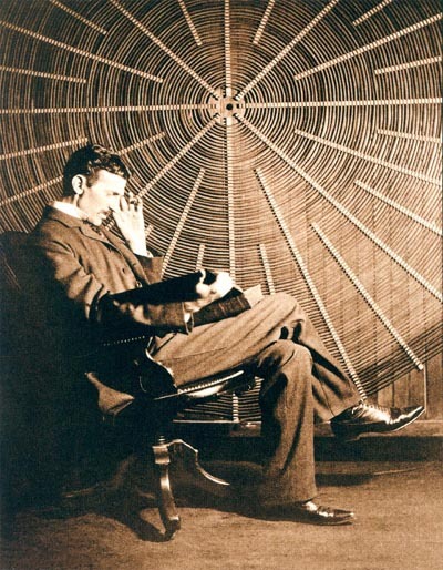 Nicholas Tesla in his laboratory